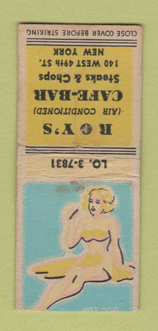 Matchbook Cover - Roy's Cafe Bar New York City pinup WORN BOBTAIL
