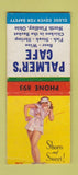 Matchbook Cover - Palmer's Cafe North Findlay OH poinup BOBTAIL