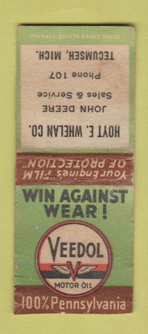 Matchbook Cover - Tydol Veedol oil gas Recumseh MI WORN BOBTAIL