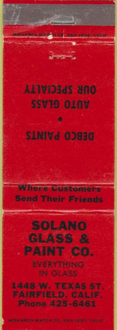 Matchbook Cover - Solano Glass Paint Fairfield CA red