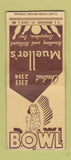 Matchbook Cover - Mueller's Bowling Billiard Supply girlie BOBTAIL