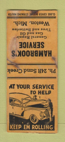 Matchbook Cover - Hambrook's Service oil gas Weston MI POOR BOBTAIL