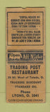 Matchbook Cover - Trading Post Restaurant Standard oil gas Lyons OH POOR BOBTAIL