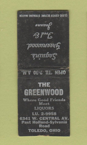 Matchbook Cover - Greenwood Restaurant Toledo OH WORN BOBTAIL