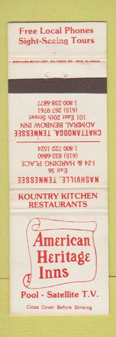 Matchbook Cover - American Heritage Inns Chattanooga Nashville TN WEAR