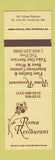 Matchbook Cover - Roma Restaurant Italian Southwick MA