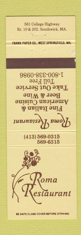 Matchbook Cover - Roma Restaurant Italian Southwick MA
