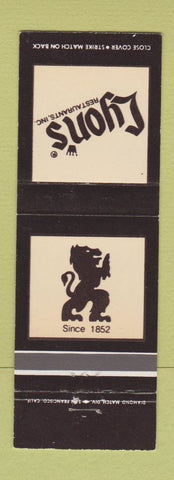 Matchbook Cover - Lyon's Restaurants CHAIN