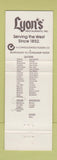 Matchbook Cover - Lyon's Restaurants CHAIN