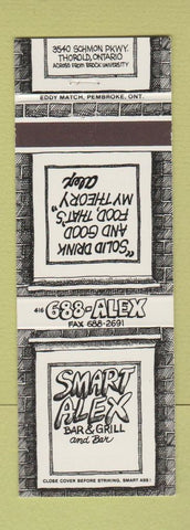 Matchbook Cover - Smart Alex Bar Grill Thorold ON