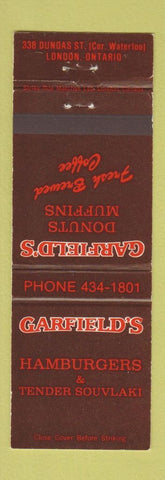 Matchbook Cover - Garfield's Hamburgers Souvlaki London ON donuts muffins