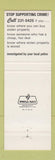 Matchbook Cover - Stop Theft Turn In a Fence