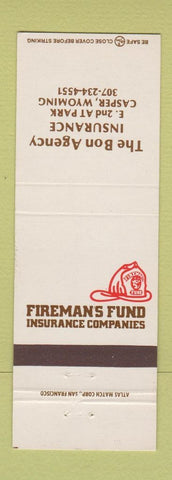Matchbook Cover - Fireman's Fund Insurance Bon Agency Casper WY