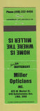 Matchbook Cover - Miller Opticians Lima OH