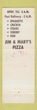 Matchbook Cover - Jim & Mary's Pizza Green Bay WI