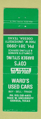 Matchbook Cover - Ward's Used Cars Coy's Barber Shop Odessa TX