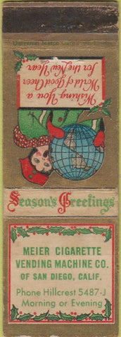 Matchbook Cover - Meier Cigarette Vending San Diego CA Christmas WEAR