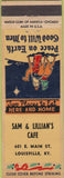Matchbook Cover - Sam Lillian's Cafe Louisville KY Christmas