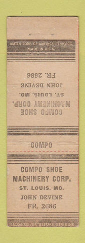 Matchbook Cover - Compo Shoe Machinery St Louis MO John Devine PRINTING ERROR