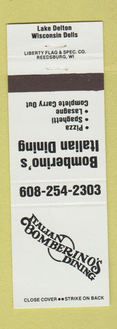Matchbook Cover - Bomberino's Italian Restaurant Lake Delton WI Pizza