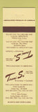 Matchbook Cover - Tirami Su Ristorante Clinton Township Sterling Heights MI