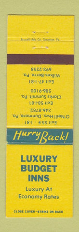 Matchbook Cover - Luxury Budget Inns Dunmore Wilkes Barre Clarks Summit PA