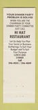 Matchbook Cover - Hi Hat Restaurant Portland OR