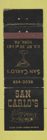Matchbook Cover - San Carlo's York PA WEAR