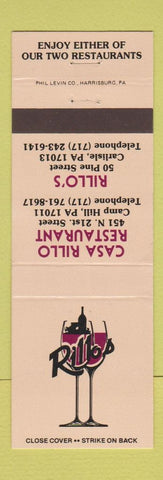 Matchbook Cover - Casa Rillo Restaurant Rillo's Carlisle Camp Hill PA