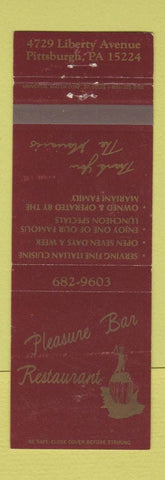 Matchbook Cover - Pleasure Bar Restaurant Pittsburgh PA