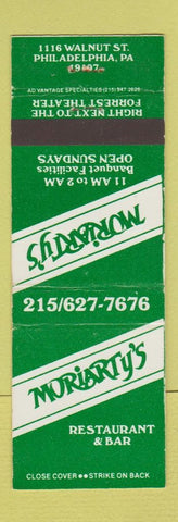 Matchbook Cover - Moriarty's Restaurant Philadelphia PA WEAR