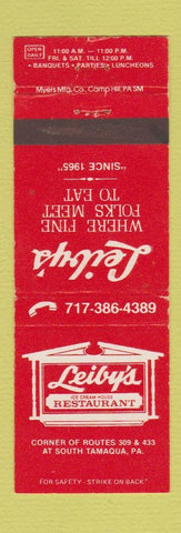 Matchbook Cover - Leiby's Restaurant Tamaqua PA WEAR