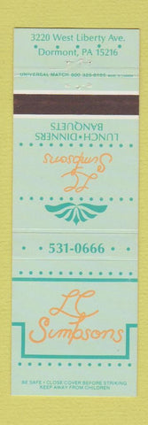 Matchbook Cover - LC Simpsons Dormont PA