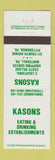 Matchbook Cover - Kasons Restaurant Pittsburgh Whitehall PA