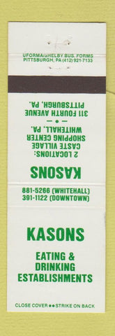 Matchbook Cover - Kasons Restaurant Pittsburgh Whitehall PA