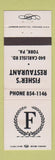 Matchbook Cover - Fisher's Restaurant York PA