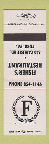Matchbook Cover - Fisher's Restaurant York PA
