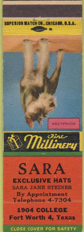 Matchbook Cover - Sara Hats Fort Worth TX Schnauzer