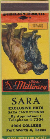Matchbook Cover - Sara Hats Fort Worth TX English Setter