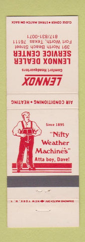 Matchbook Cover - Lennox Heating Air Conditioning Fort Worth TX