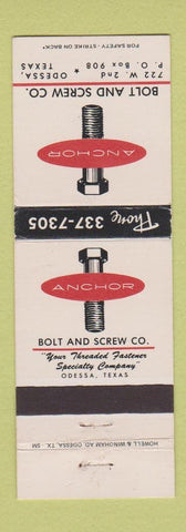 Matchbook Cover - Anchor Bolt and Screw Odessa TX
