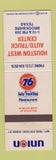 Matchbook Cover - Union 76 oil gas Houston West Truck Center Brookshire TX