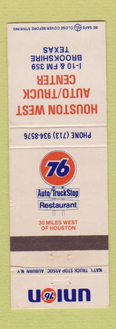 Matchbook Cover - Union 76 oil gas Houston West Truck Center Brookshire TX