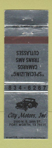 Matchbook Cover - City Motors Camaro Trans Am Cutlass Fort Worth TX WEAR