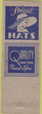 Matchbook Cover - Sara Hats Fort Worth TX Wire Haired Terrier girlie