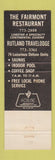 Matchbook Cover - The Fairmont Lounge Restaurant Travel Lodge Rutland VT #2