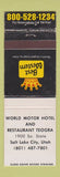 Matchbook Cover - World Motor Hotel Teogra Best Western Salt Lake City UT WEAR