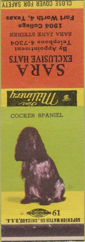 Matchbook Cover - Sara Hats Fort Worth TX Cocker Spaniel girlie