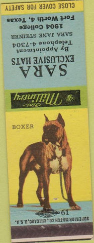 Matchbook Cover - Sara Hats Fort Worth TX Boxer girlie
