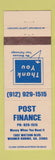 Matchbook Cover - Post Finance Warner Robins GA